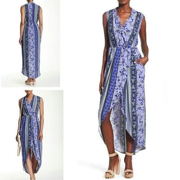ASTR The Label Floral Patchwork Dress Blue Purple Sleeveless V Neck Boho Chic S - Picture 15 of 16